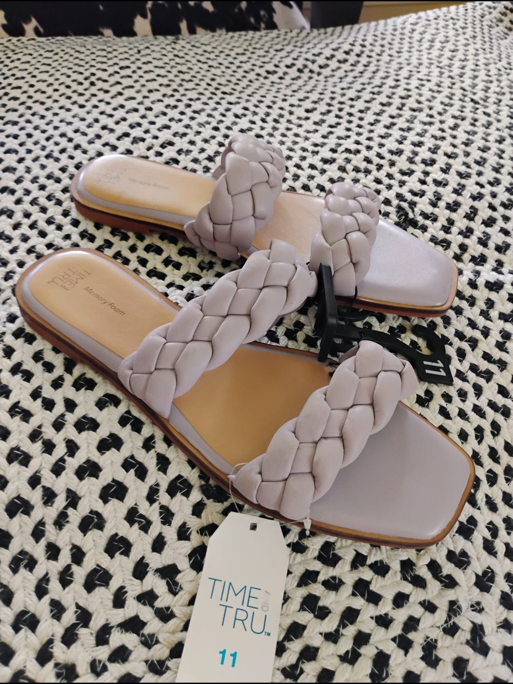 NEW .Time and Tru Braided Double-Strap Slide Sandals in Lavender